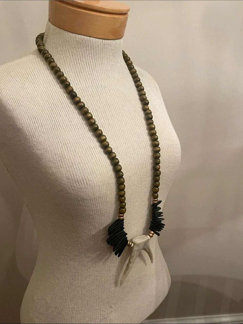 byou Bohemian Wooden Beaded Necklace with Faux Antlers